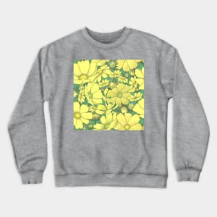 Tossed Yellow Cosmos Wildflowers on Soft Green Crewneck Sweatshirt